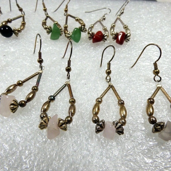 lot of 6 Handcrafted Liquid Silver Black Onyx Quartz Chandelier dangle earrings - Picture 3 of 9